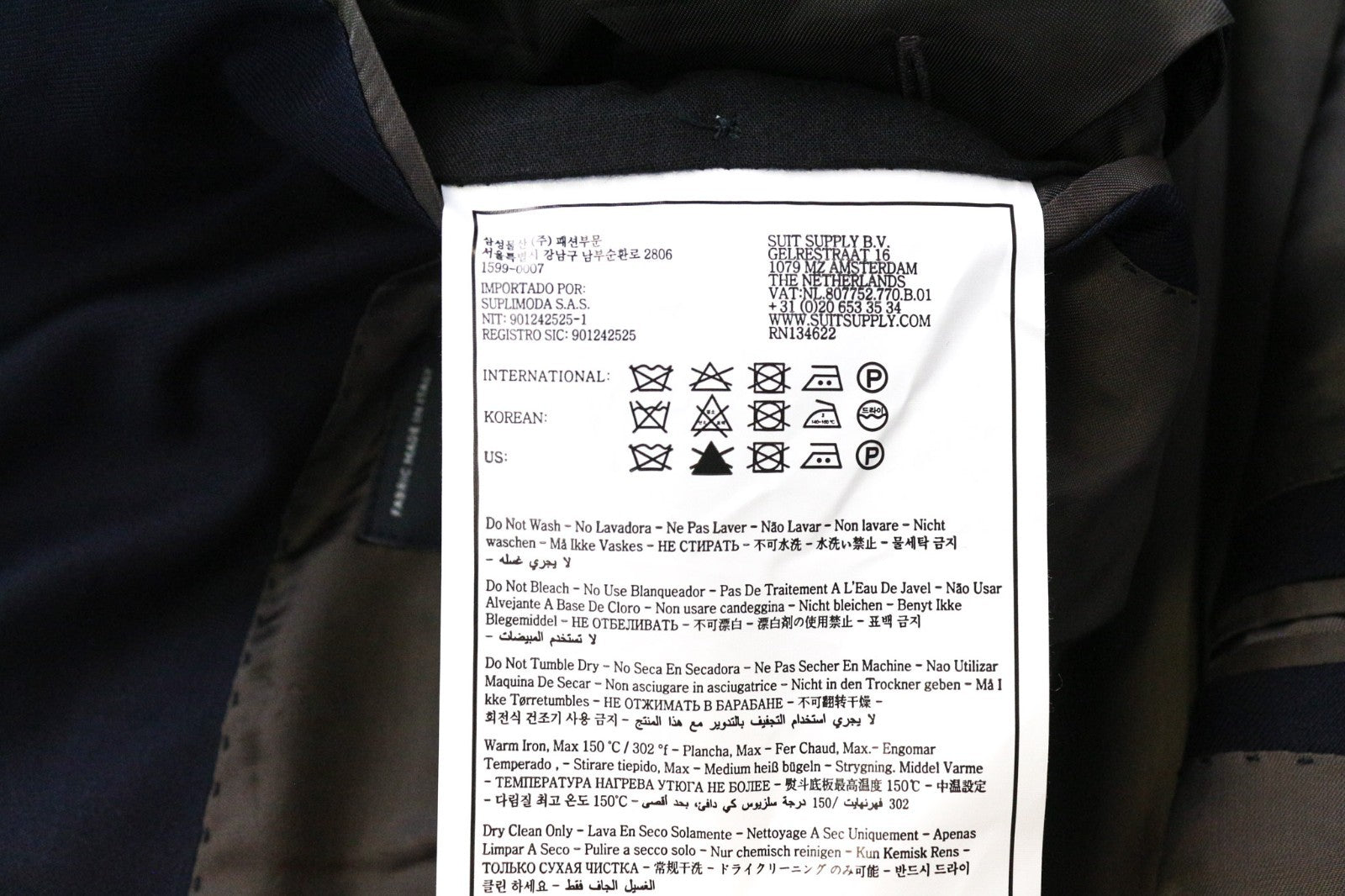 SUITSUPPLY Napoli Men's Suit UK38R Navy Blue Pure Wool Notch Lapel 2-Piece Lined