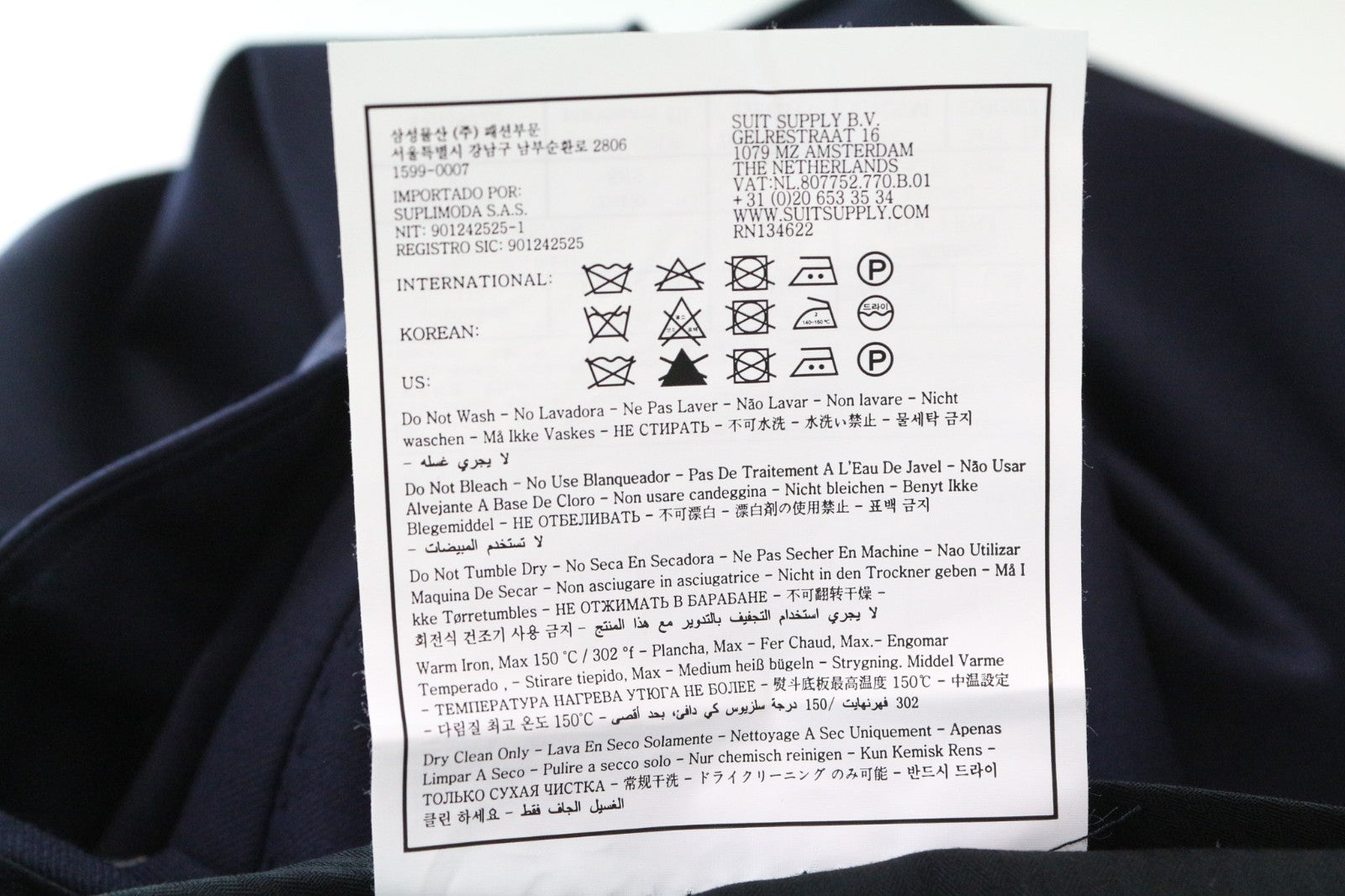 SUITSUPPLY Napoli Men's Suit UK38R Navy Blue Pure Wool Notch Lapel 2-Piece Lined