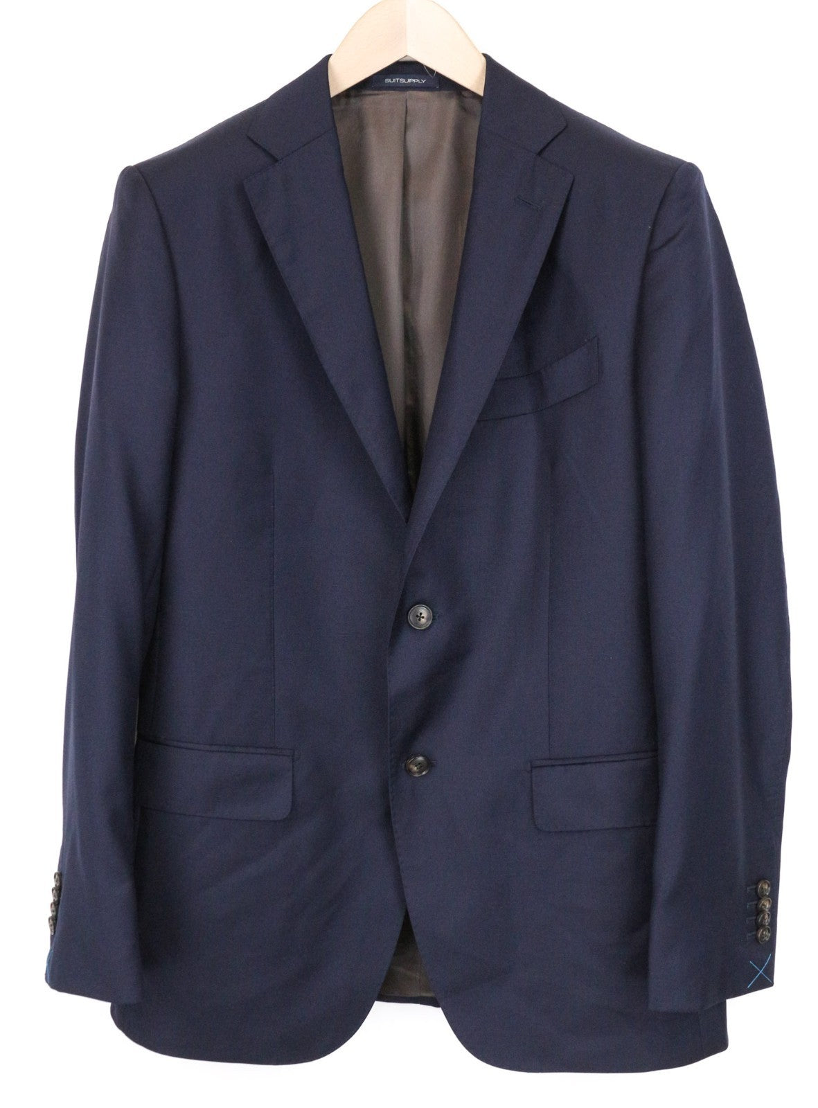 SUITSUPPLY Napoli Men's Suit UK38R Navy Blue Pure Wool Notch Lapel 2-Piece Lined