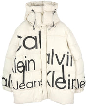 CALVIN KLEIN Bold Disrupted Logo vyriška striukė L, balta, izoliuota, dygsniuota, RRP 365 € 