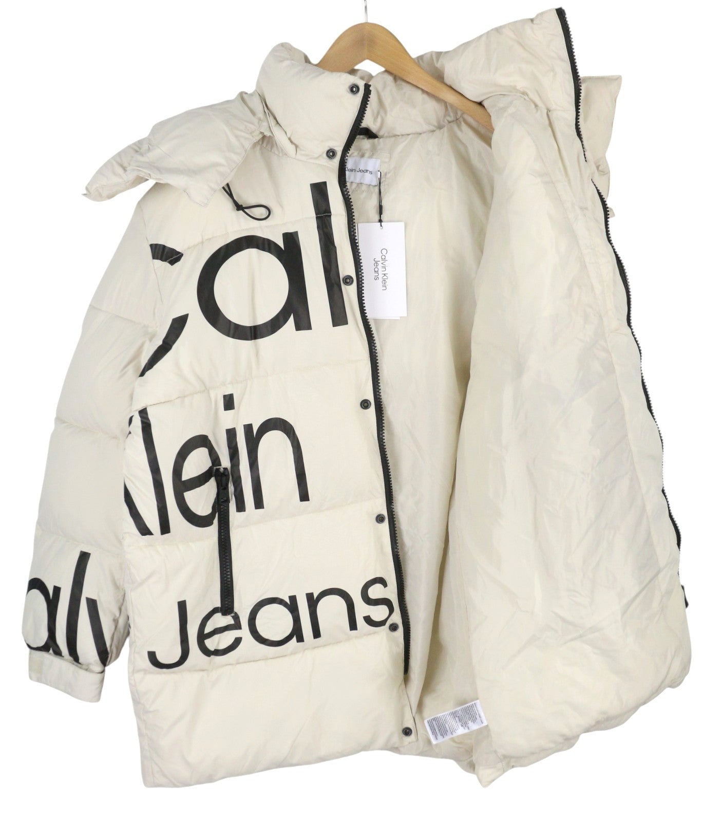 CALVIN KLEIN Bold Disrupted Logo vyriška striukė L, balta, izoliuota, dygsniuota, RRP 365 € 