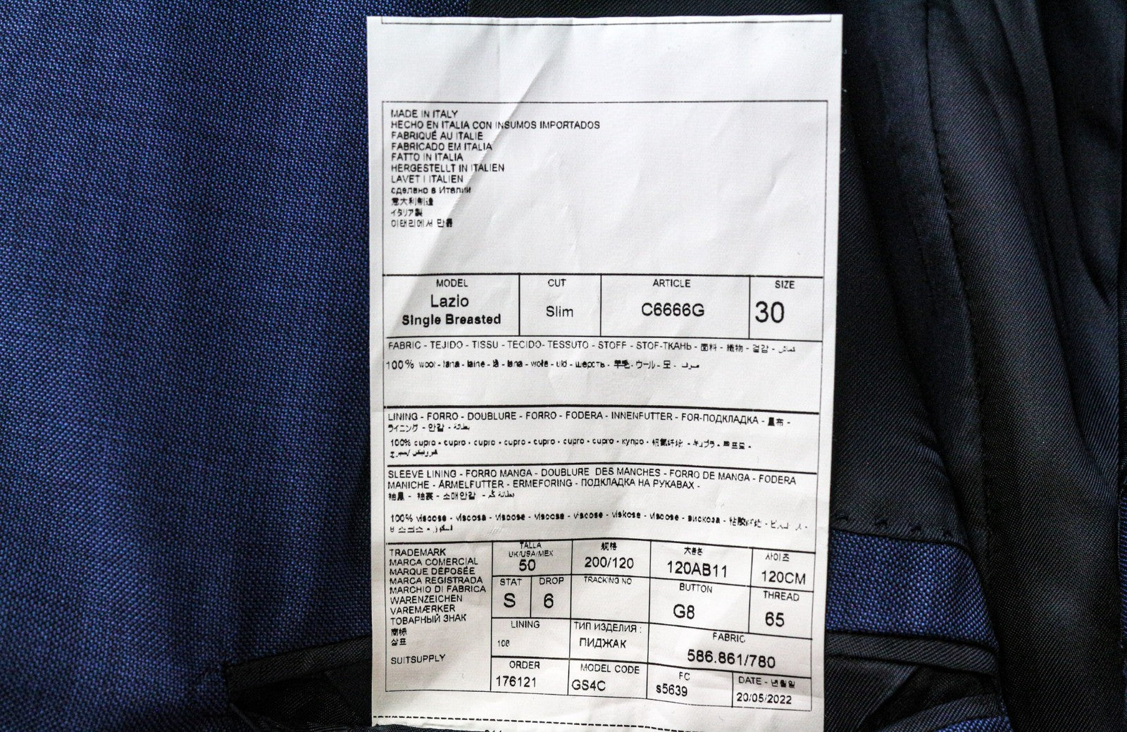 SUITSUPPLY Lazio Men's Suit UK50S Slim Navy Pure Wool Super 110's 2-Piece