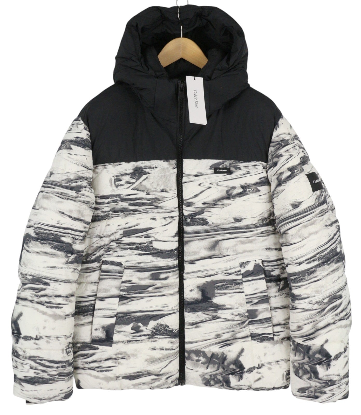 CALVIN KLEIN gofruotas nailoninis spalvotas dygsniuotas vyriškas švarkas, 2XL, raštuotas, RRP 325 € 