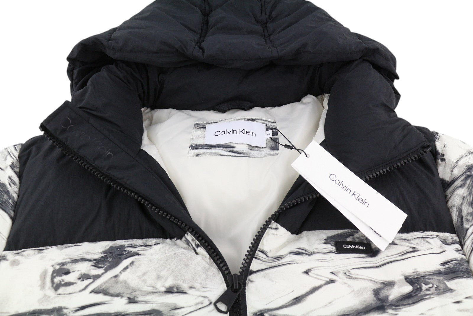 CALVIN KLEIN gofruotas nailoninis spalvotas dygsniuotas vyriškas švarkas, 2XL, raštuotas, RRP 325 € 