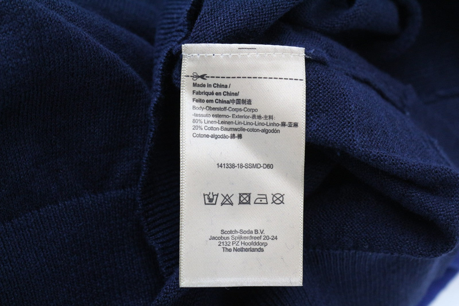 SCOTCH &amp; SODA Ams Blauw vyriškas megztinis 2XL lininis medvilninis mėlynas ilgomis rankovėmis 