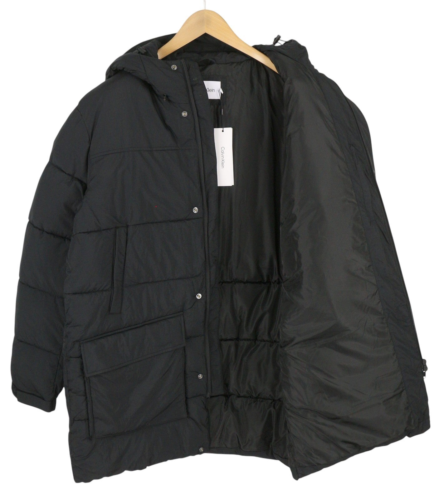 CALVIN KLEIN Crinkle Nylon Long Length Quilt vyriška striukė, 2XL, juoda, paminkštinta, RRP 379 € 