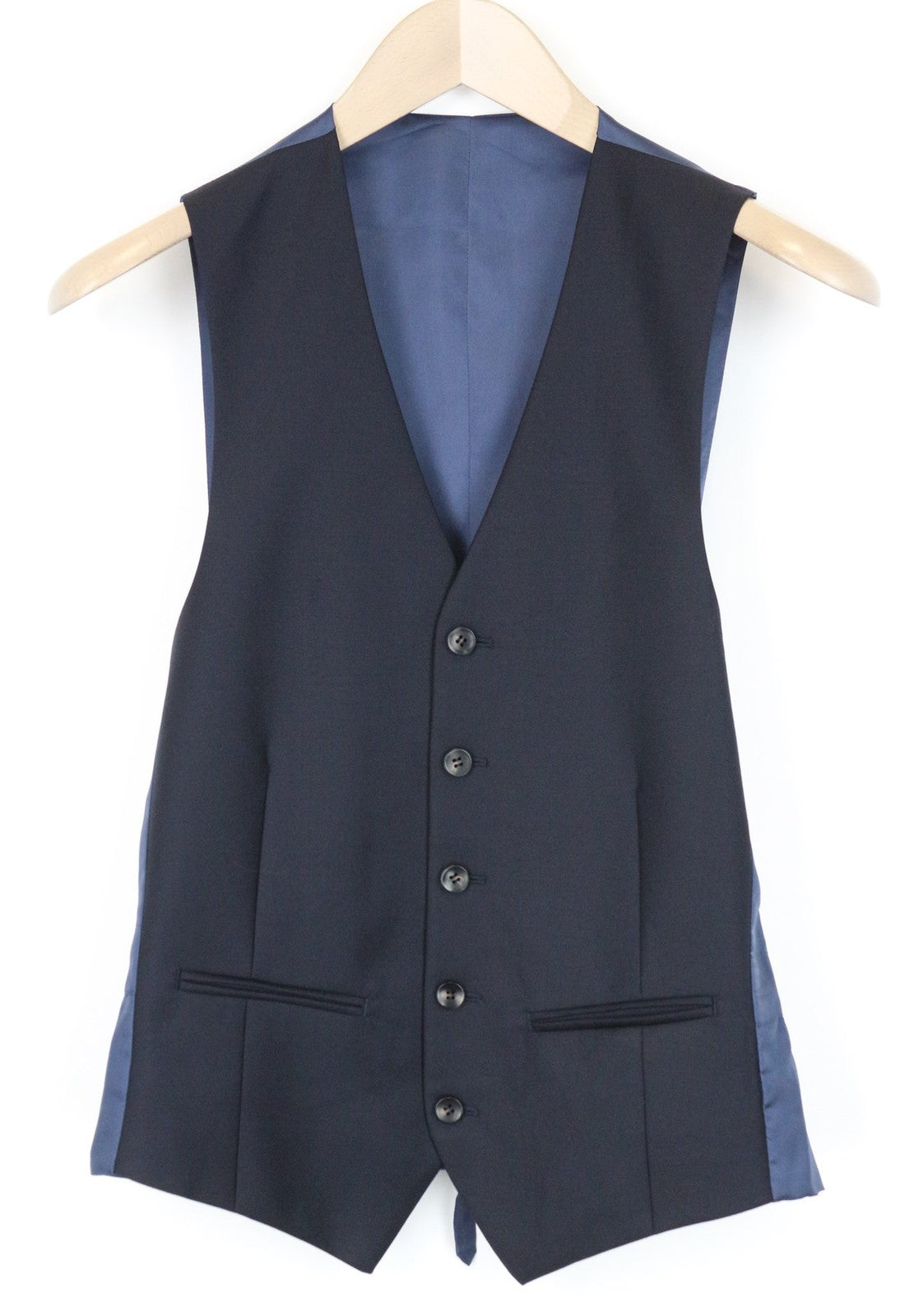 SUITSUPPLY Ferrara Men's Waistcoat UK32R Pure Wool Navy Blue V-Neck Suit Vest