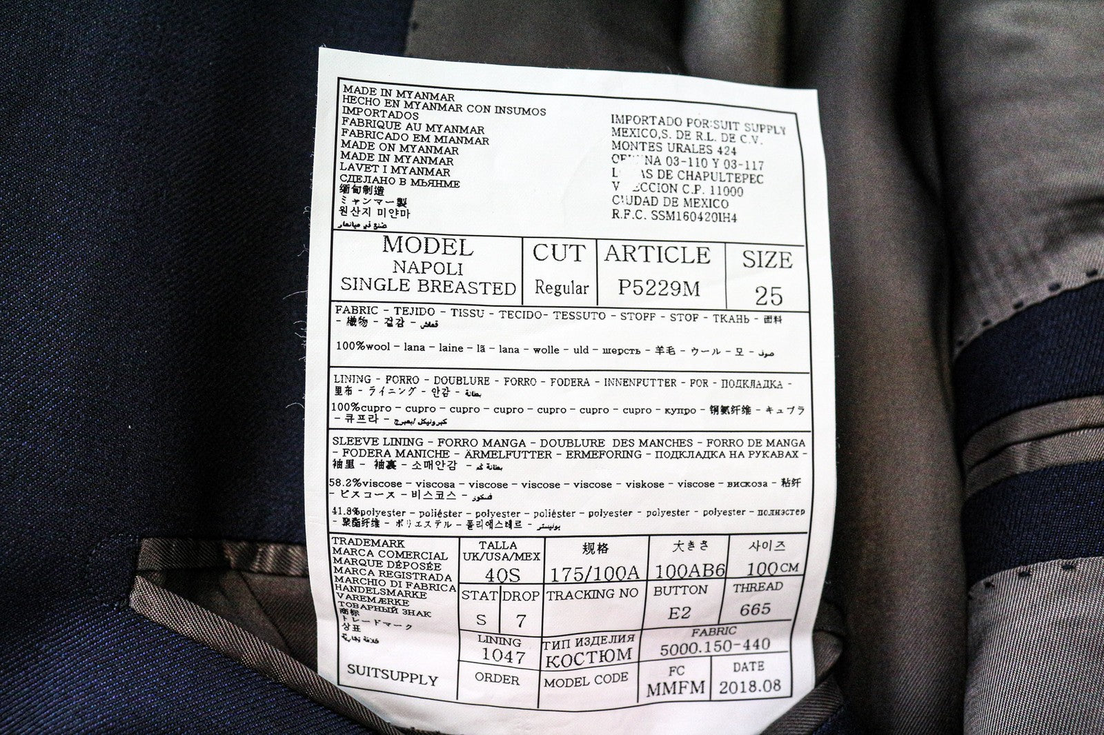 SUITSUPPLY Napoli Men's Blazer UK40S Super 110's Blue Pure Wool Single-Breast