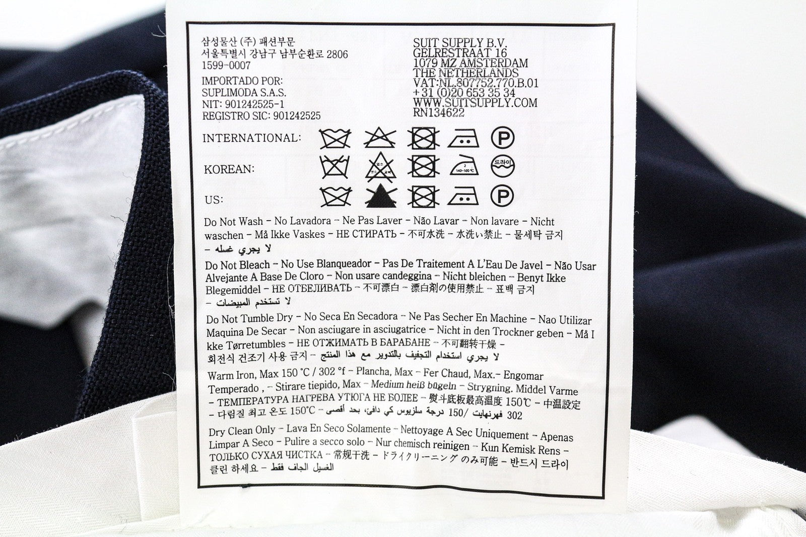 SUITSUPPLY Vigo Men's Trousers UK40R Navy Wool Side Adjusters Pleated Front