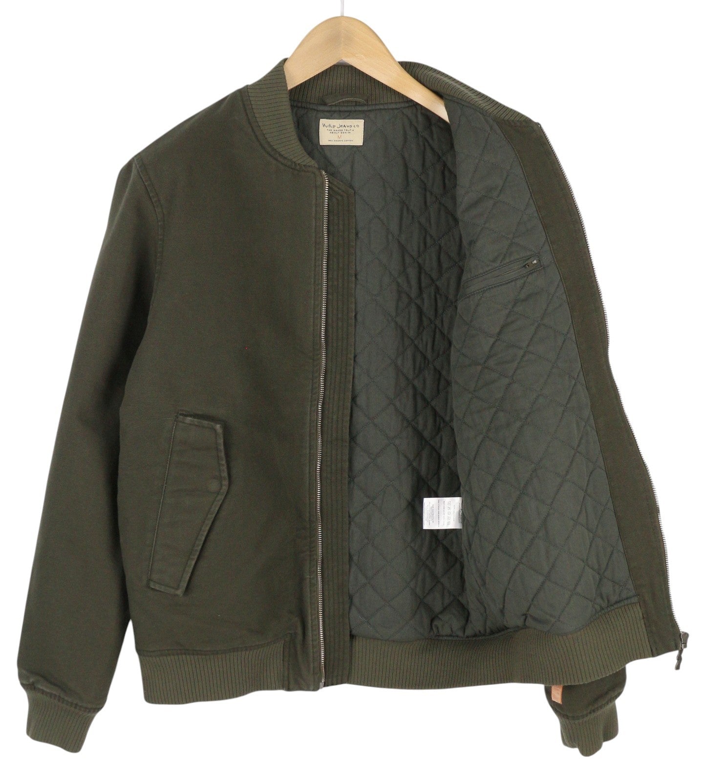 NUDIE JEANS vyriška striukė M pilka su užtrauktuku ir kišenėmis, pamušalu, lengva bomber striukė 