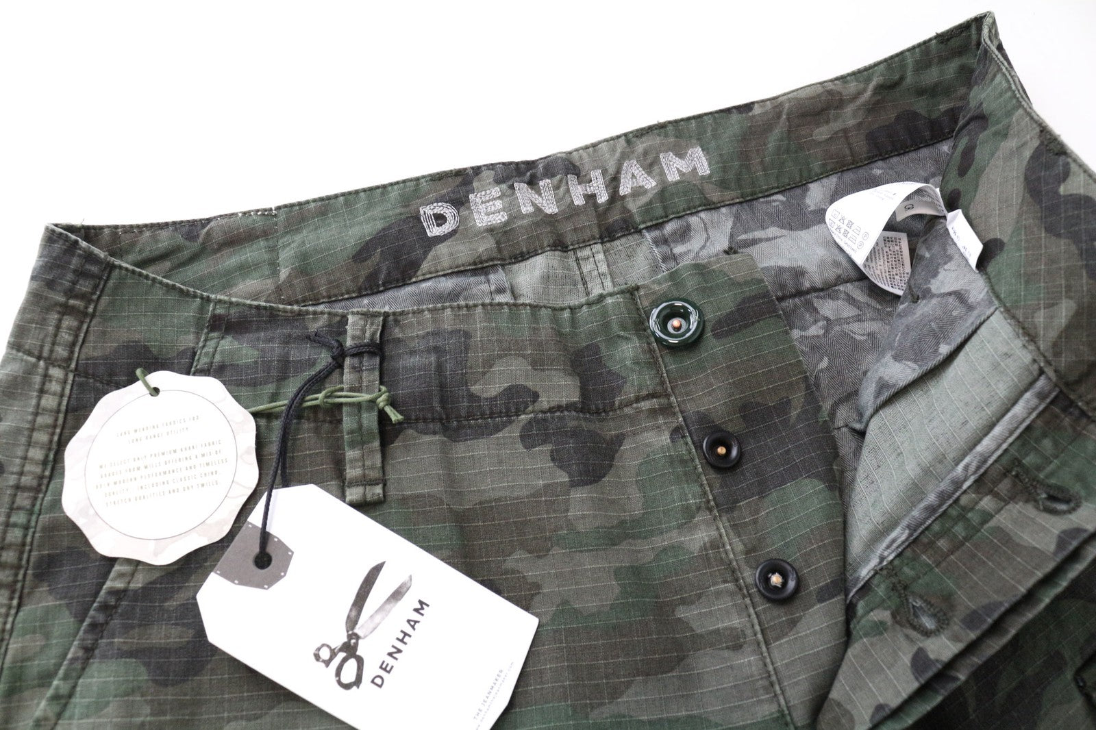 DENHAM Nato Men's Cargo Trousers W29/L34 Green Camouflage Pure Cotton