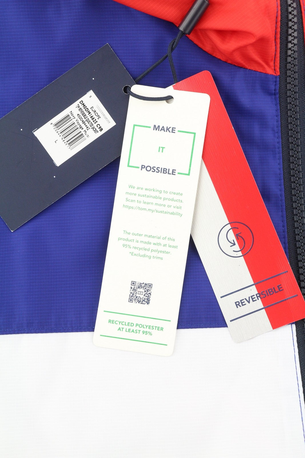 TOMMY HILFIGER dvipusė dygsniuota vyriška striukė L, mėlyna, dygsniuota, su gobtuvu ir užtrauktuku, rekomenduojama kaina – 239 € 