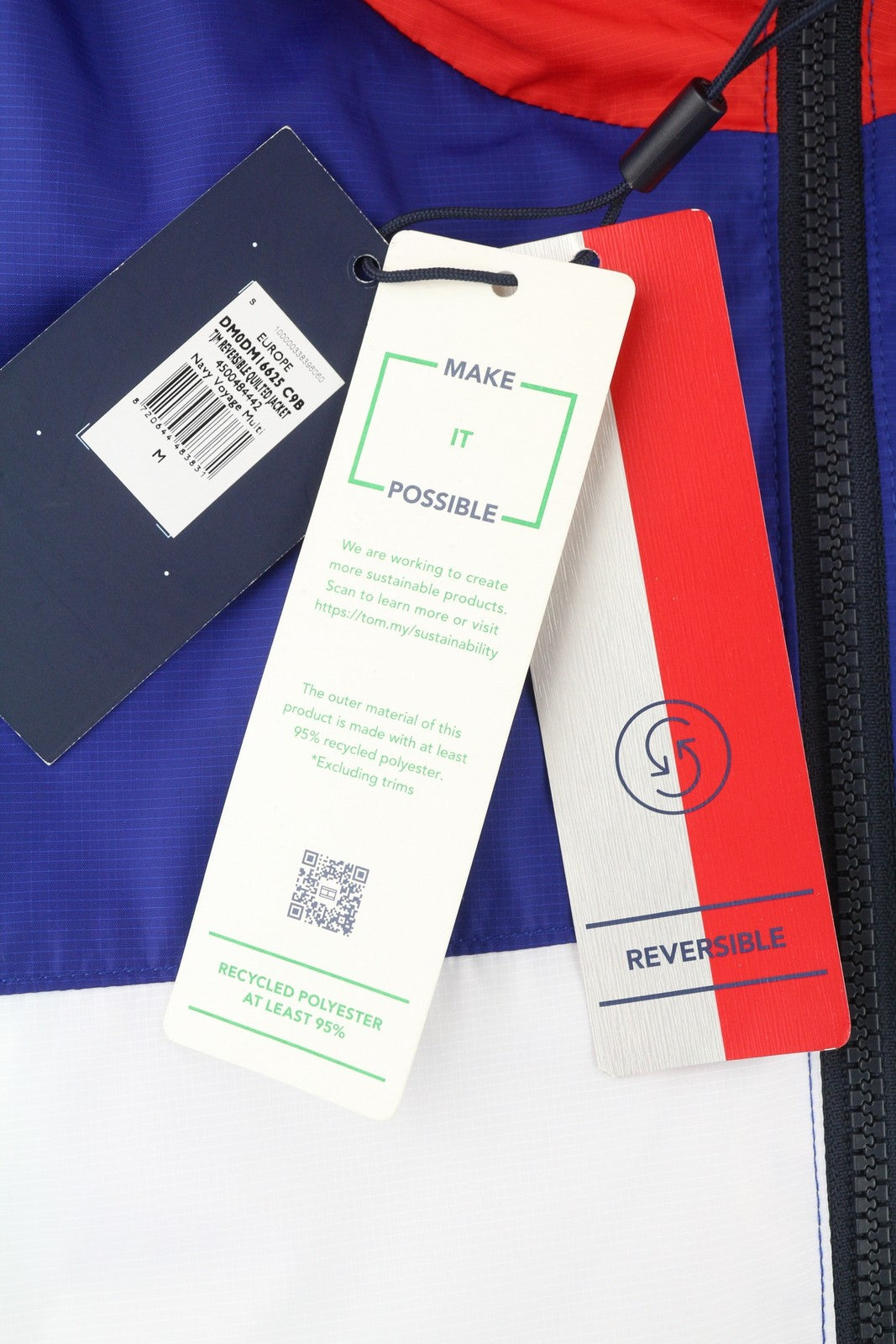 TOMMY HILFIGER dvipusė dygsniuota vyriška striukė M mėlyna dygsniuota gobtuvu su logotipu RRP 239 € 