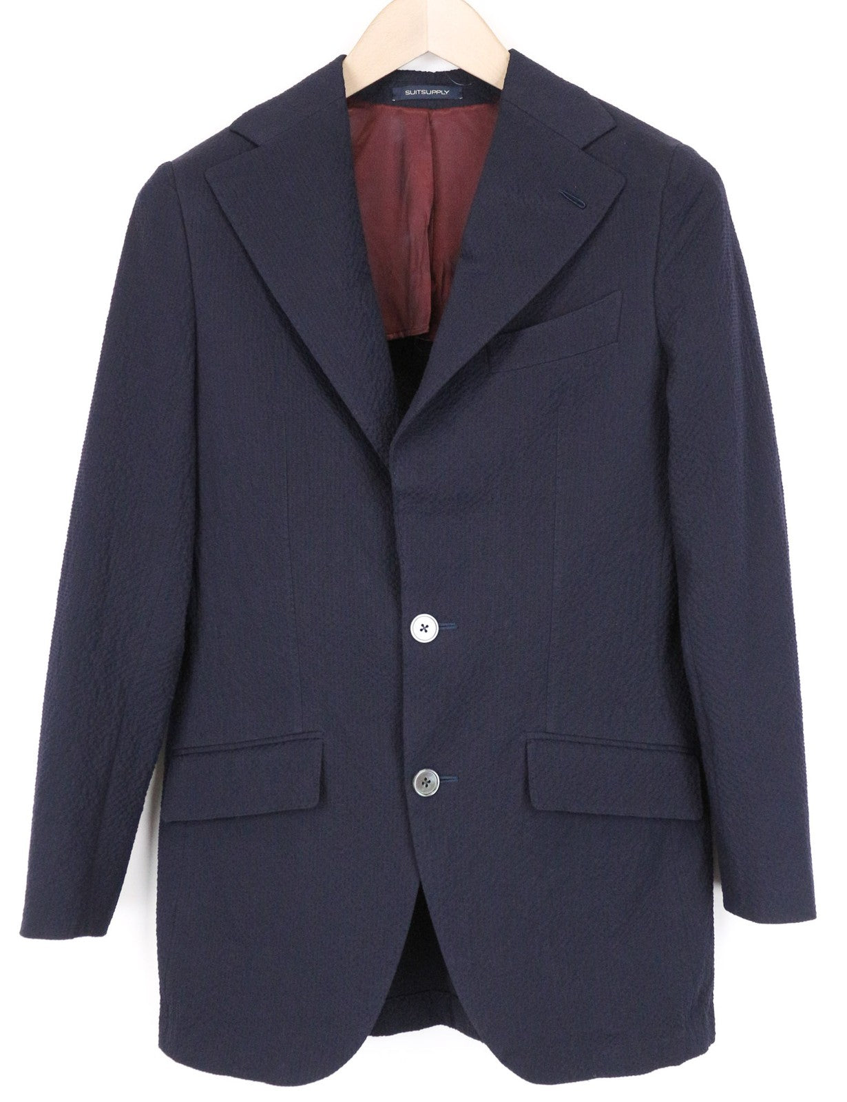 SUITSUPPLY La Spalla Men's Blazer UK32R Navy Blue Cotton Stretch Crinkled Finish