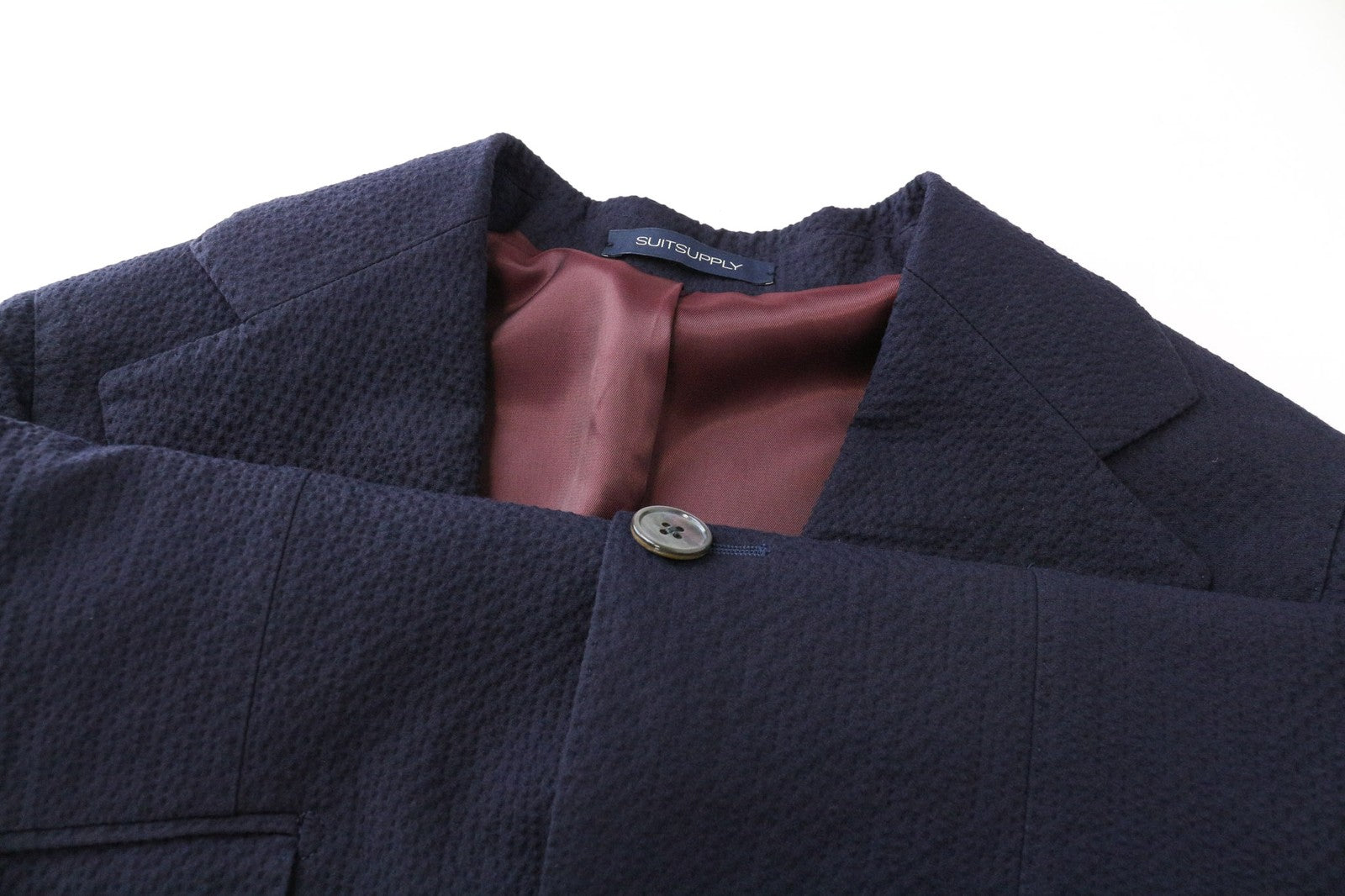 SUITSUPPLY La Spalla Men's Blazer UK32R Navy Blue Cotton Stretch Crinkled Finish