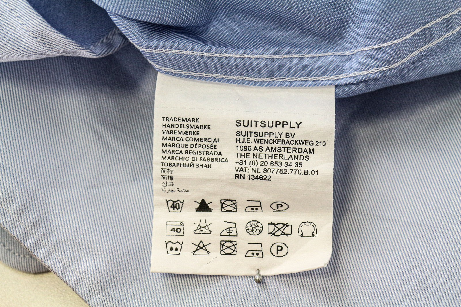 SUITSUPPLY Men's Shirt 39/15.5 Slim Blue Pure Cotton Long Sleeve Casual Classic