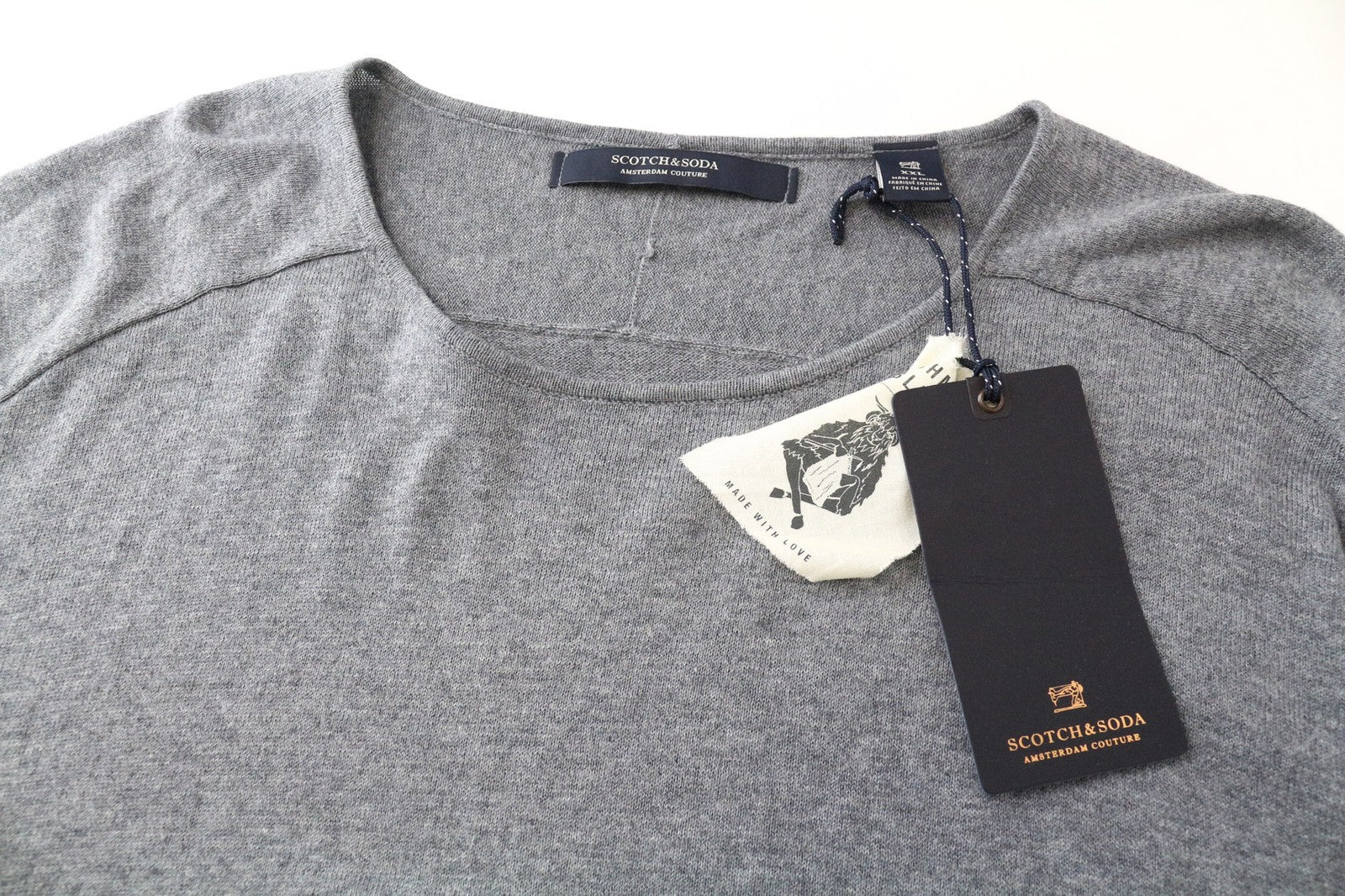 SCOTCH &amp; SODA Ams Couture vyriškas džemperis ilgomis rankovėmis, 2XL, pilkas, medvilninis, kašmyro spalvos 