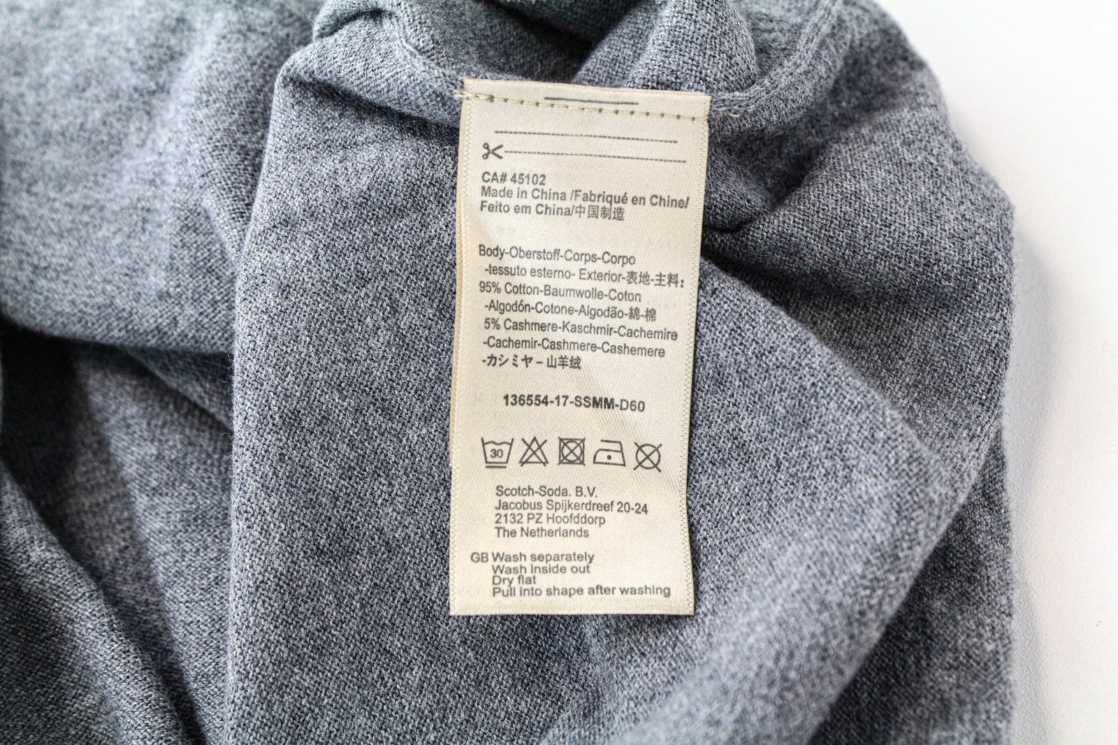 SCOTCH &amp; SODA Ams Couture vyriškas džemperis ilgomis rankovėmis, 2XL, pilkas, medvilninis, kašmyro spalvos 