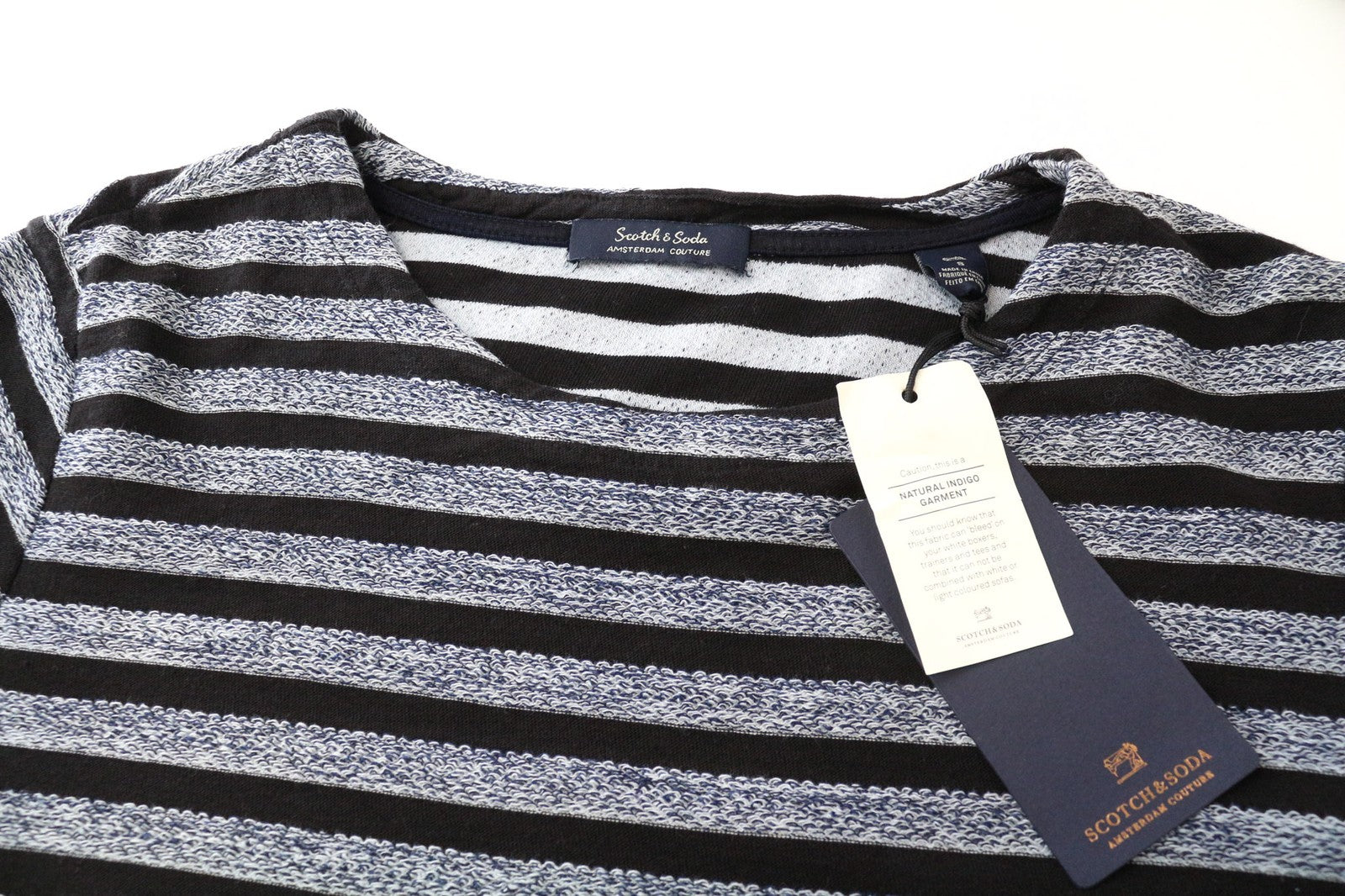 SCOTCH &amp; SODA Ams Couture vyriškas džemperis su mėlynais dryžiais, grynos medvilnės megztinis S dydžio 