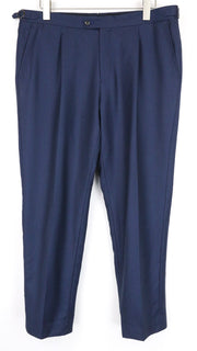 SUITSUPPLY Brescia Men's Pants UK36S Blue Wool Pleated Slim Fit Side Adjusted