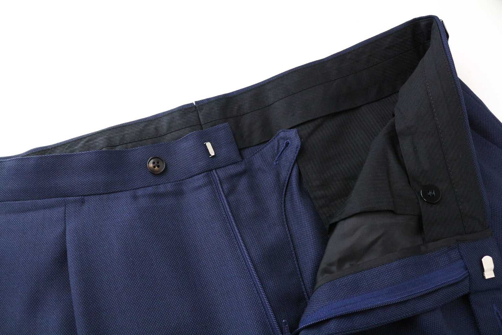 SUITSUPPLY Brescia Men's Pants UK36S Blue Wool Pleated Slim Fit Side Adjusted