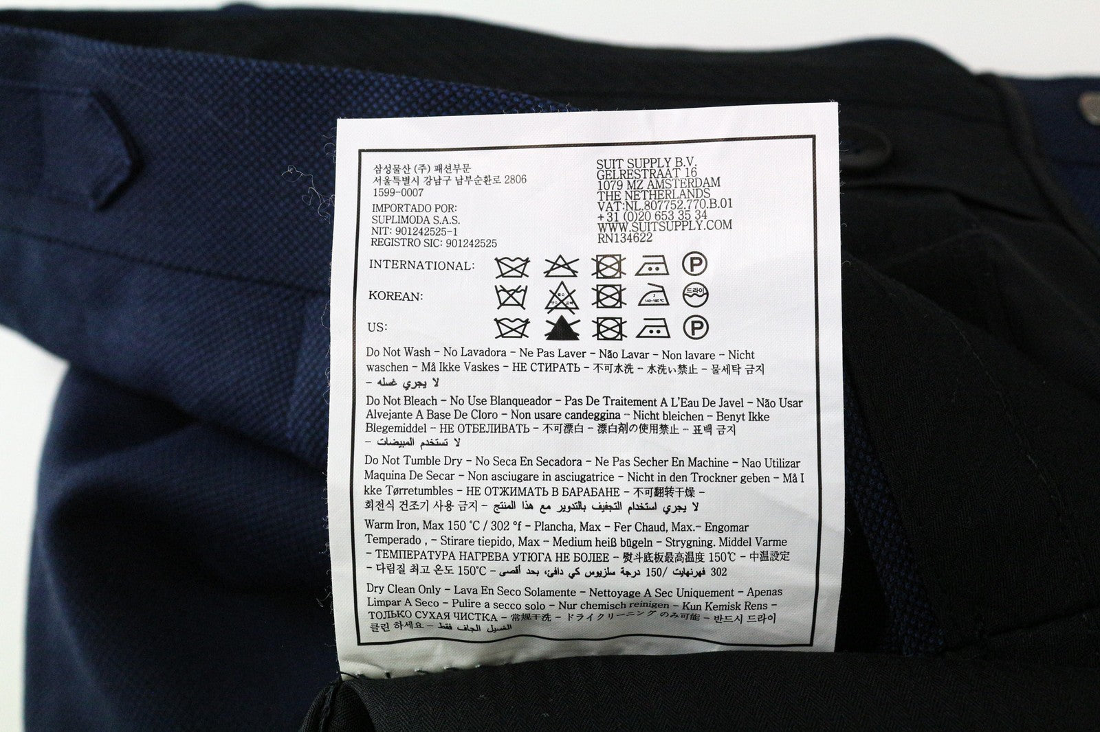 SUITSUPPLY Brescia Men's Pants UK36S Blue Wool Pleated Slim Fit Side Adjusted