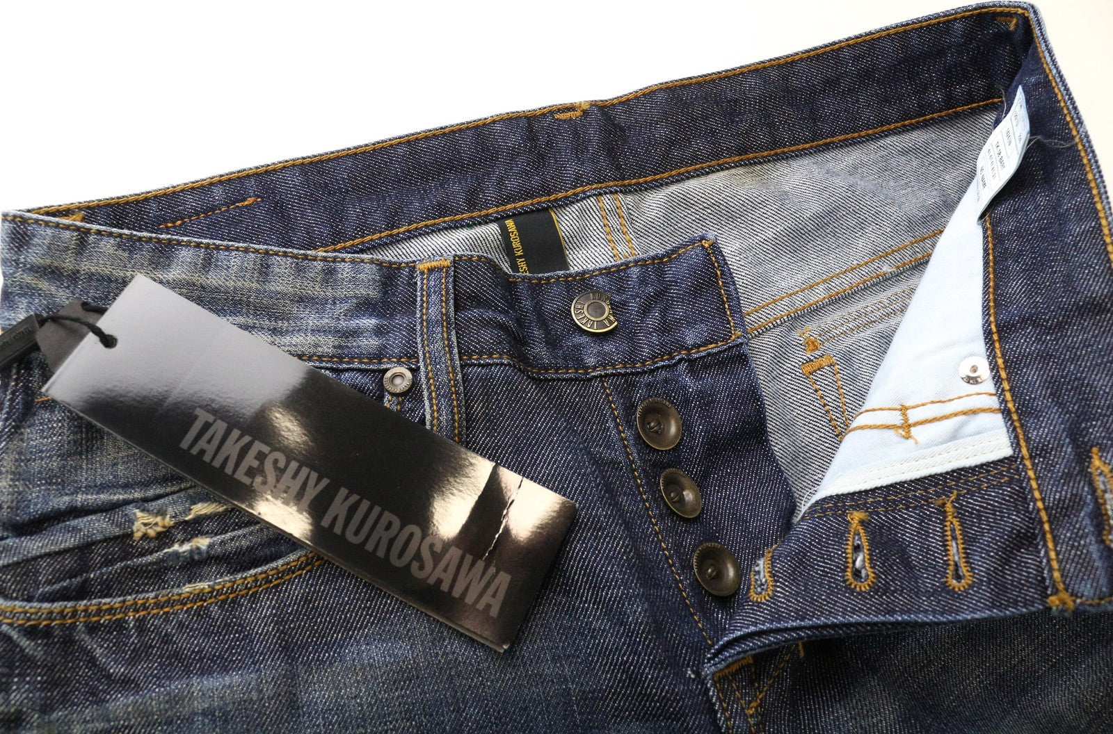 TAKESHY KUROSAWA Men's Jeans W30 Slim Cut Dark Blue Pure Cotton Classic Washed