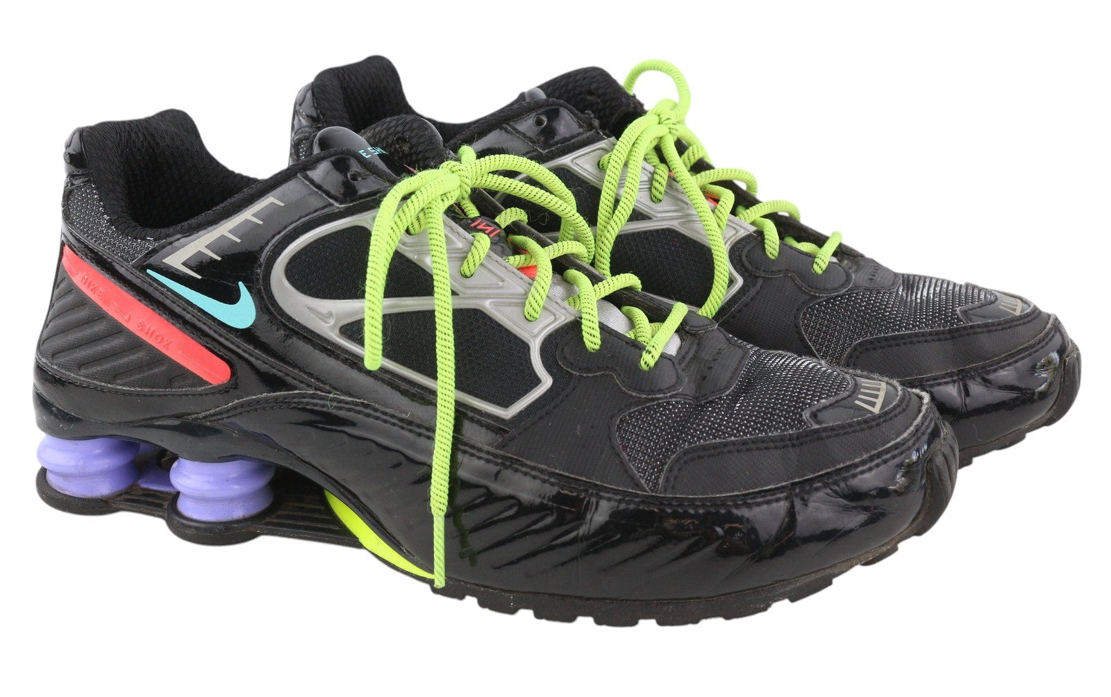 NIKE SHOX vyriški sportbačiai, žemapadžiai, suvarstomi, migdolų nosimis, EU42.5, juodi 