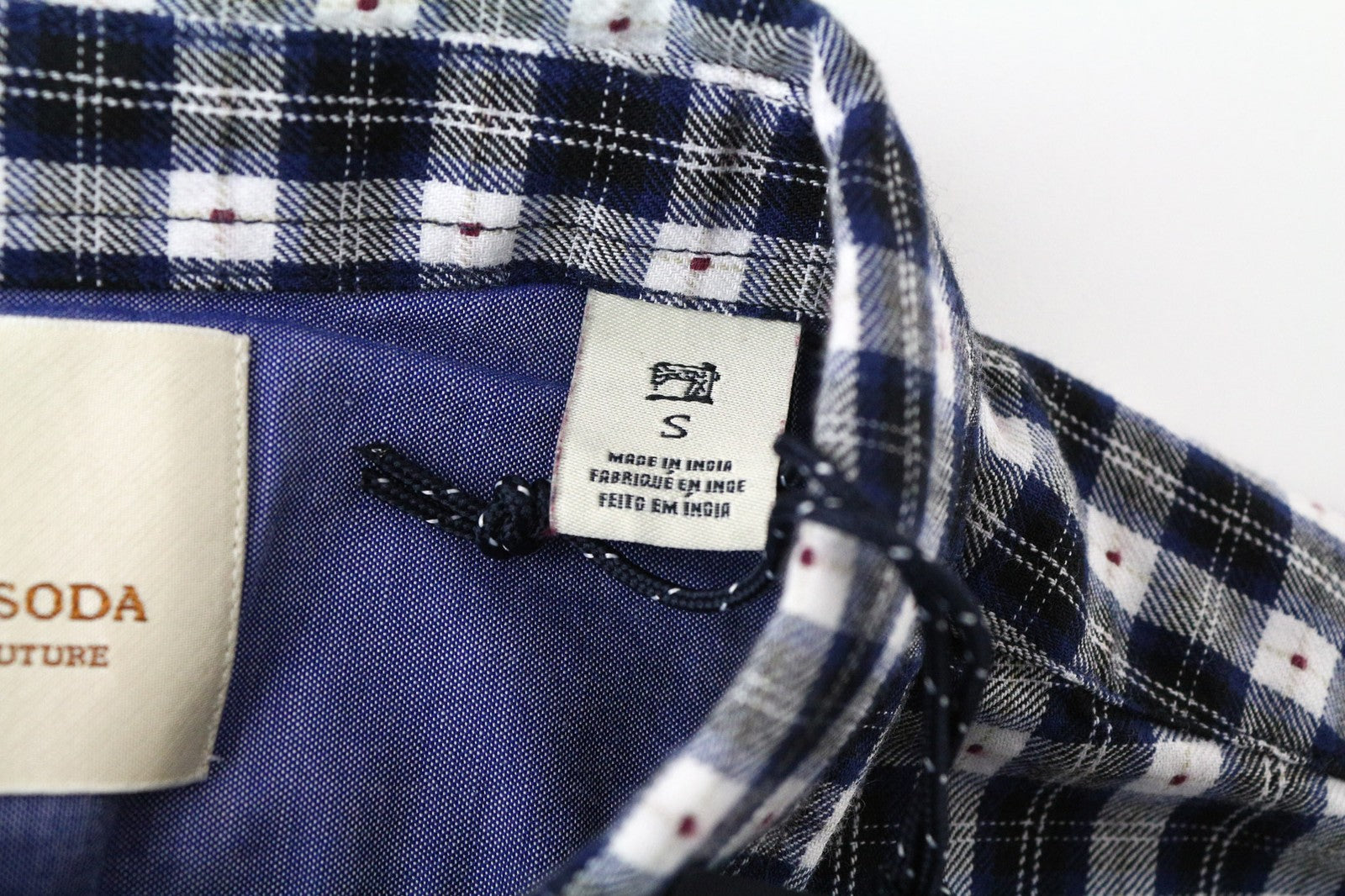 SCOTCH &amp; SODA vyriški marškiniai su tamsiai mėlynais languotais languotais medvilnės užsegimais S dydžio