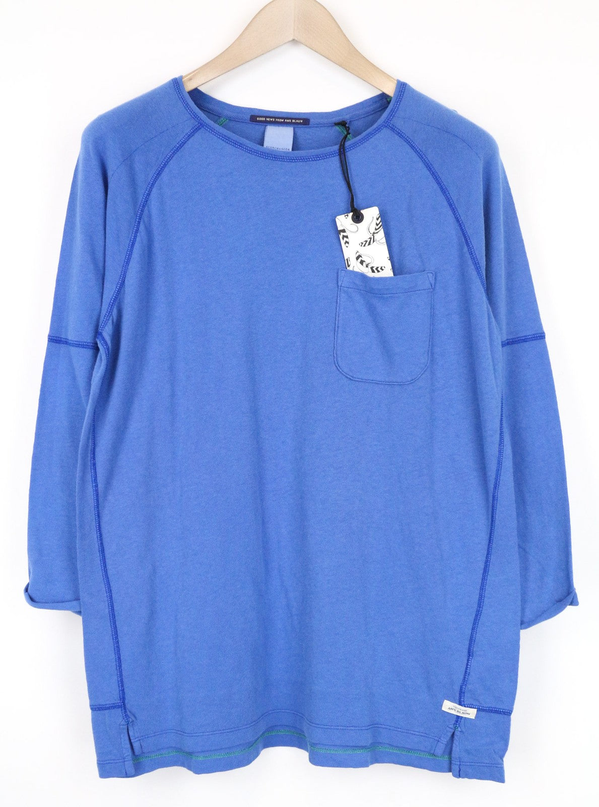 SCOTCH &amp; SODA vyriški marškinėliai ~S šviesiai mėlyni apvalia kaklo apykakle megztiniai su medvilne, ploni