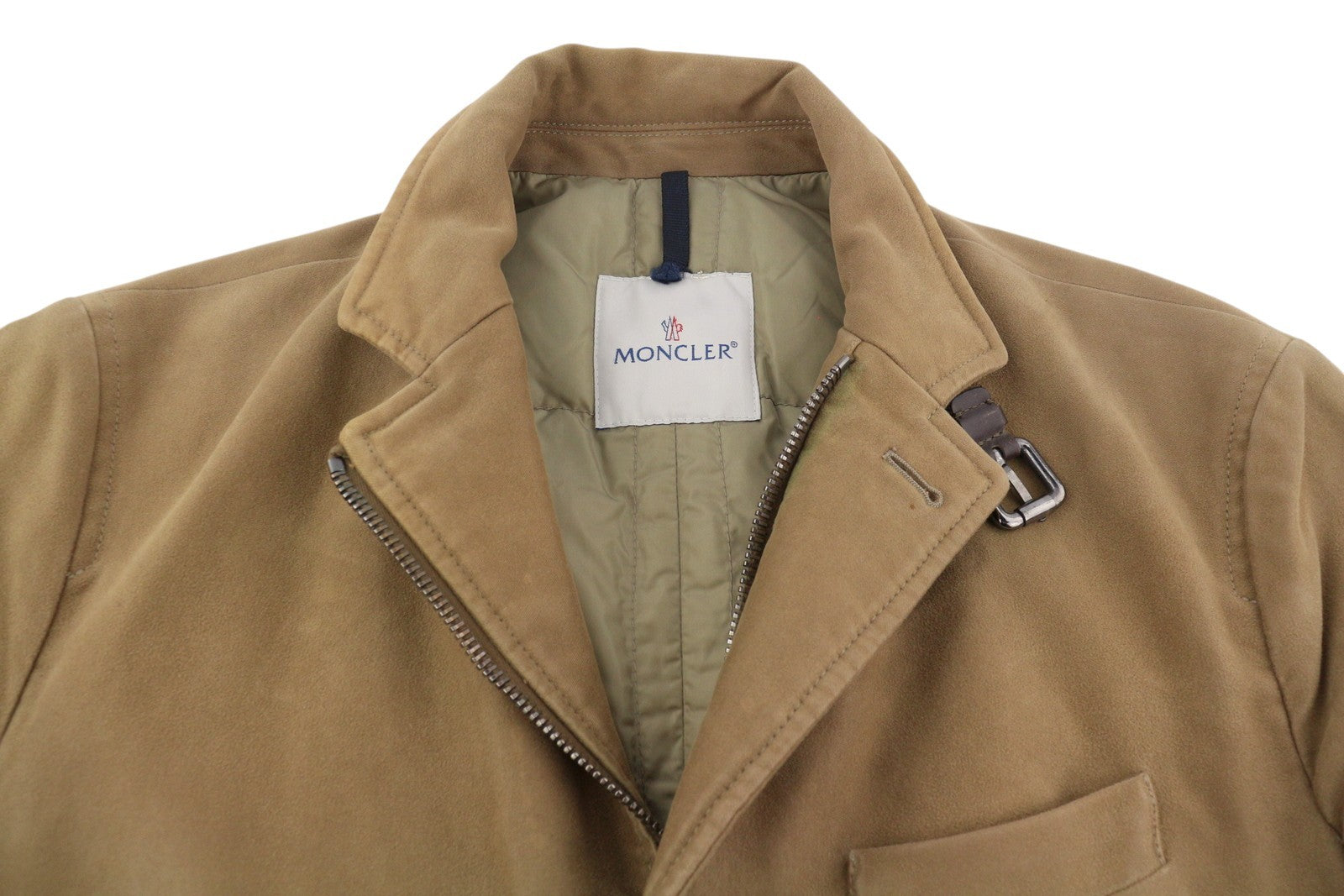 MONCLER vyriška striukė XL dydžio, ruda, su užtrauktuku ir sagomis, aukšta apykakle. 