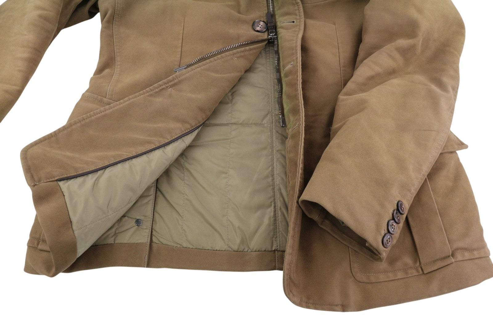 MONCLER vyriška striukė XL dydžio, ruda, su užtrauktuku ir sagomis, aukšta apykakle. 