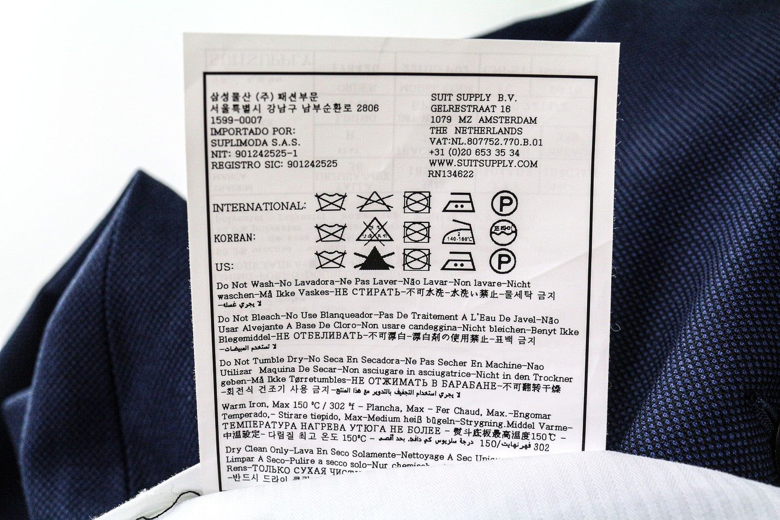 SUITSUPPLY Brescia Men's Pants UK36R Blue Slim Fit Wool Bird's Eye Check Lined