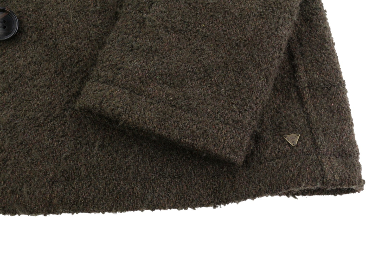 MAISON SCOTCH moteriškas paltas XL dydžio rudas vilnos mišinio paltas su sagomis, be pamušalo, vidutinio ilgio. 