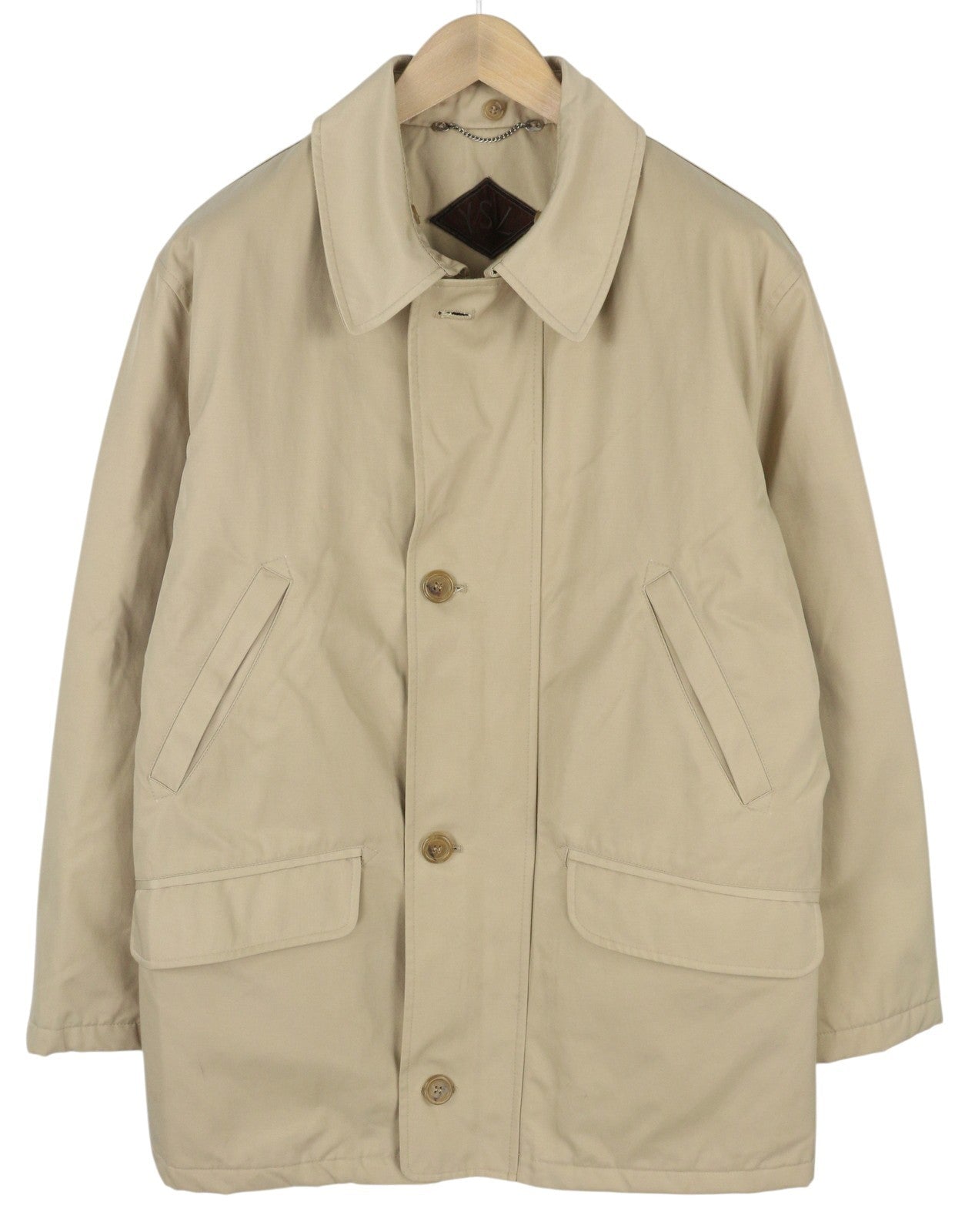 YVES SAINT LAURENT vyriškas švarkas, 48 ​​m., smėlio spalvos, su užtrauktuku ir išskleidžiama apykakle, vintažinio stiliaus pamušalu. 