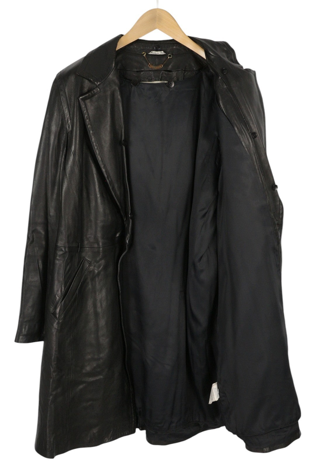 MARINA RINALDI moteriška striukė ~M vintažinė juoda tikros odos paltas be pamušalo 