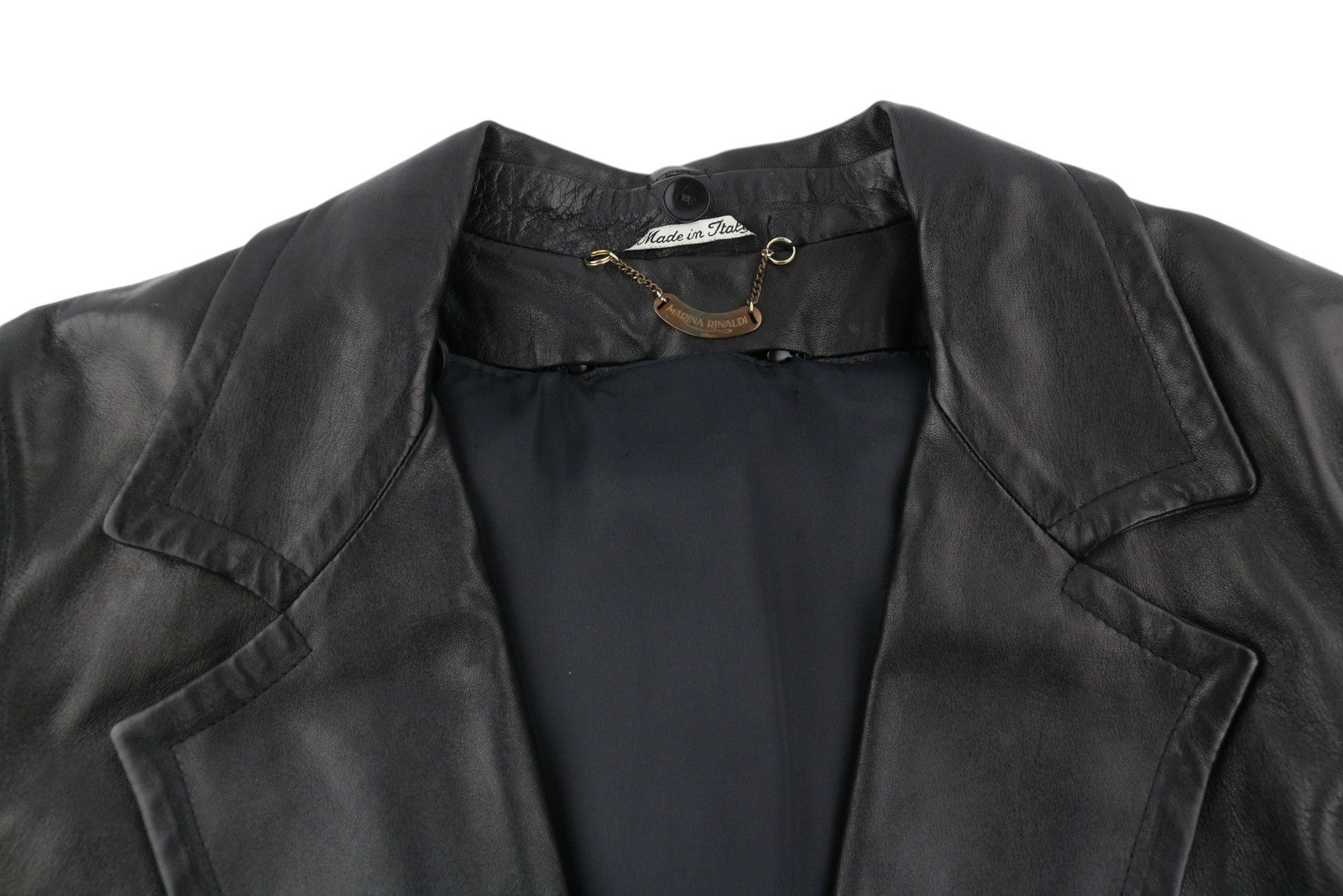 MARINA RINALDI moteriška striukė ~M vintažinė juoda tikros odos paltas be pamušalo 