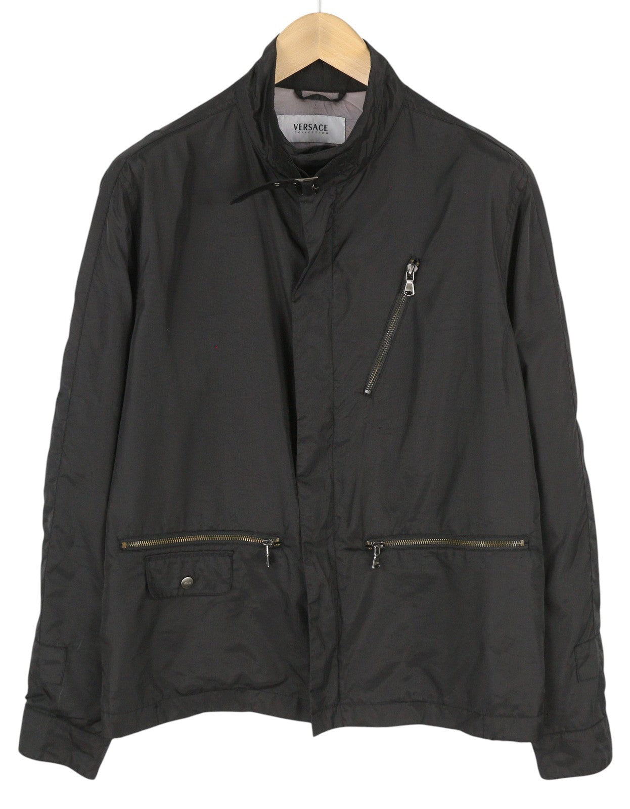 VERSACE vyriška striukė 50, juoda, aukšta apykakle, su pamušalu, lengva, užtrauktuku 