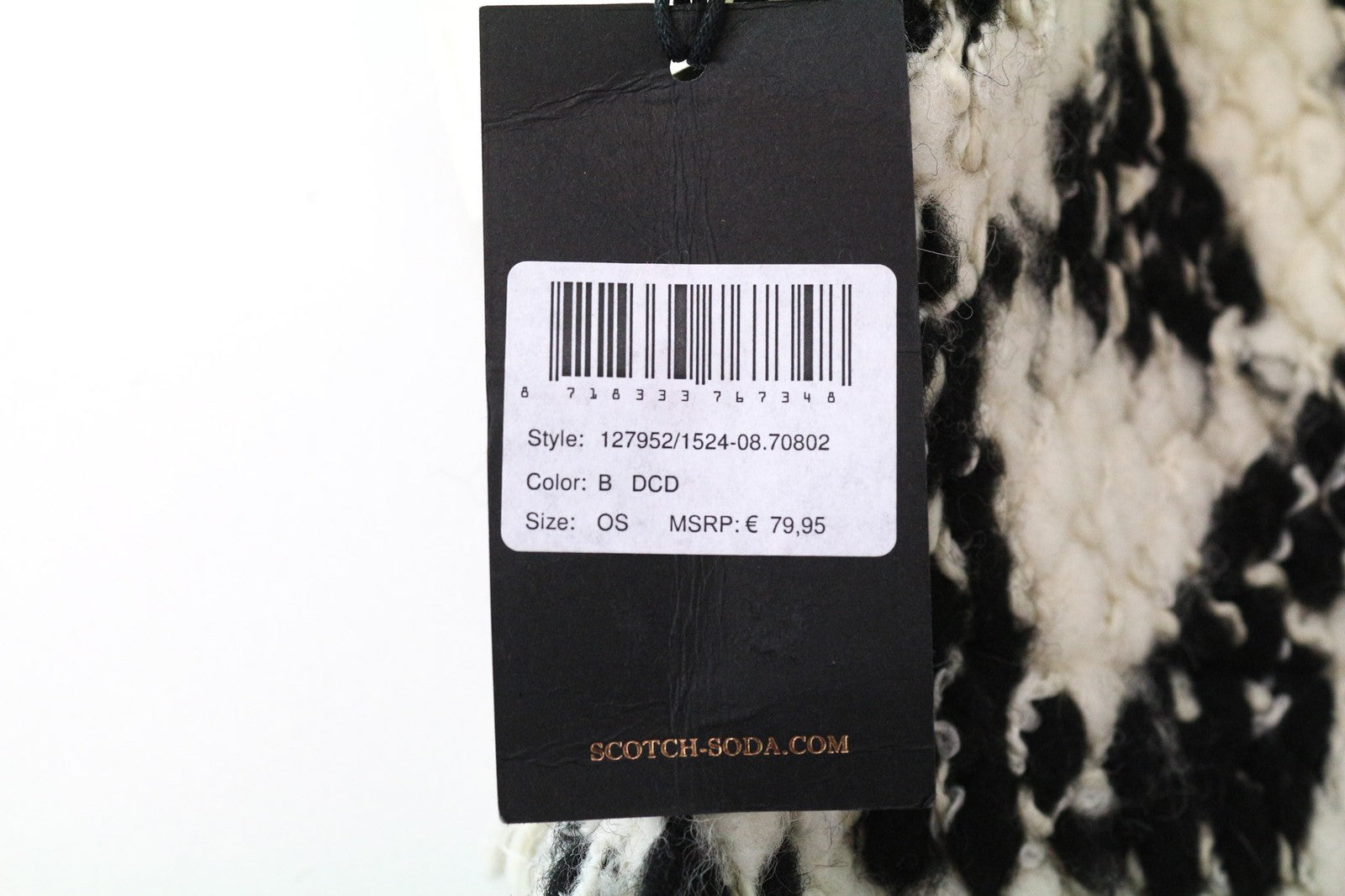 MAISON SCOTCH moteriškas šalikas, vieno dydžio, balkšvas, vilnonis, trikampis, geometrinis, storas 