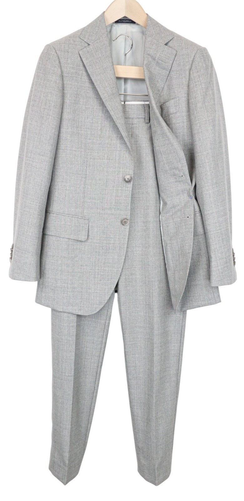 SUITSUPPLY Lazio Men's Suit UK34R Grey Tropical Melange Slim 2Pc Pure Wool