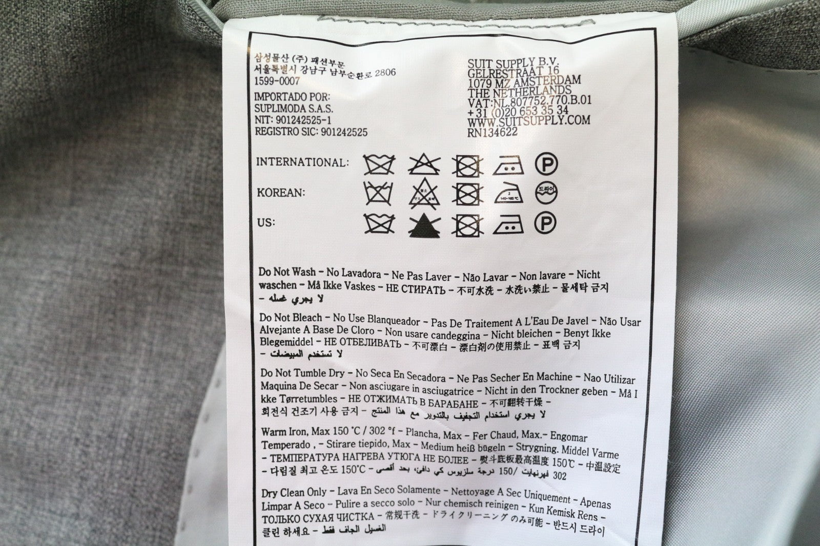 SUITSUPPLY Lazio Men's Suit UK34R Grey Tropical Melange Slim 2Pc Pure Wool