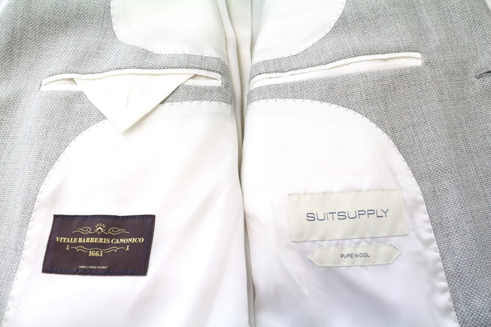 SUITSUPPLY Havana Jetted Men's Suit UK44R Grey Melange Pure Wool Slim 2-Piece