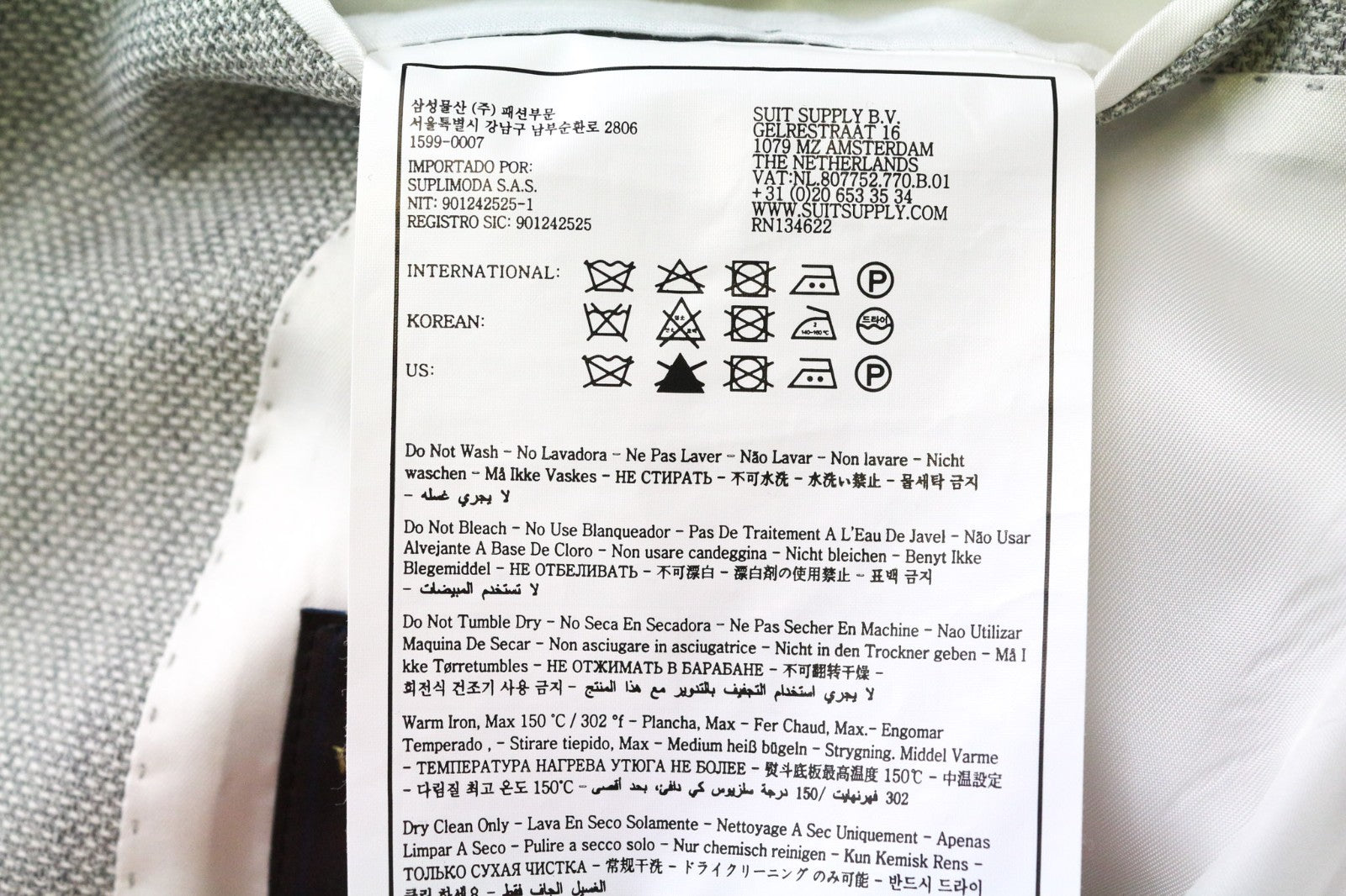 SUITSUPPLY Havana Jetted Men's Suit UK44R Grey Melange Pure Wool Slim 2-Piece