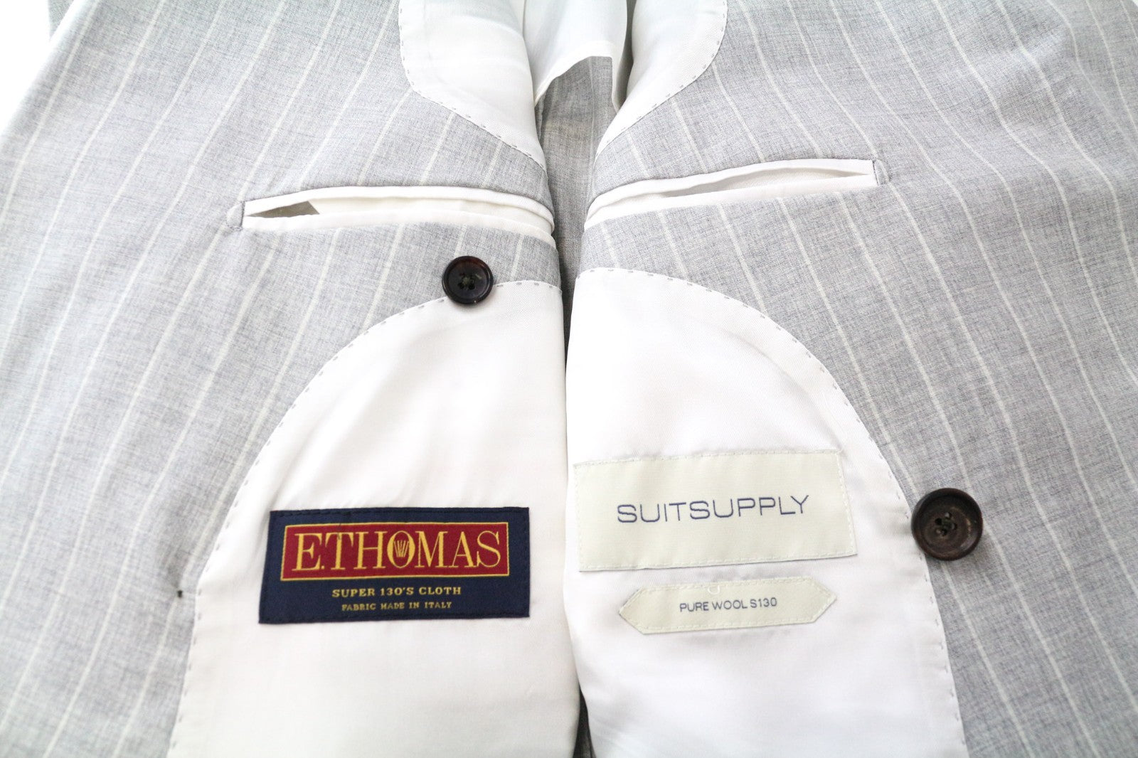 SUITSUPPLY Havana Double Breasted Men's Suit UK38R Grey Striped Wool S130 Slim