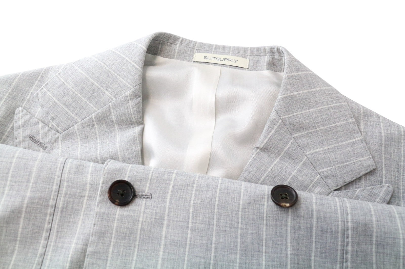 SUITSUPPLY Havana Double Breasted Men's Suit UK38R Grey Striped Wool S130 Slim