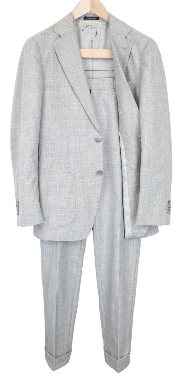 SUITSUPPLY Havana Patch Men's Suit UK38R Grey Melange Wool Slim 2Pc S120s