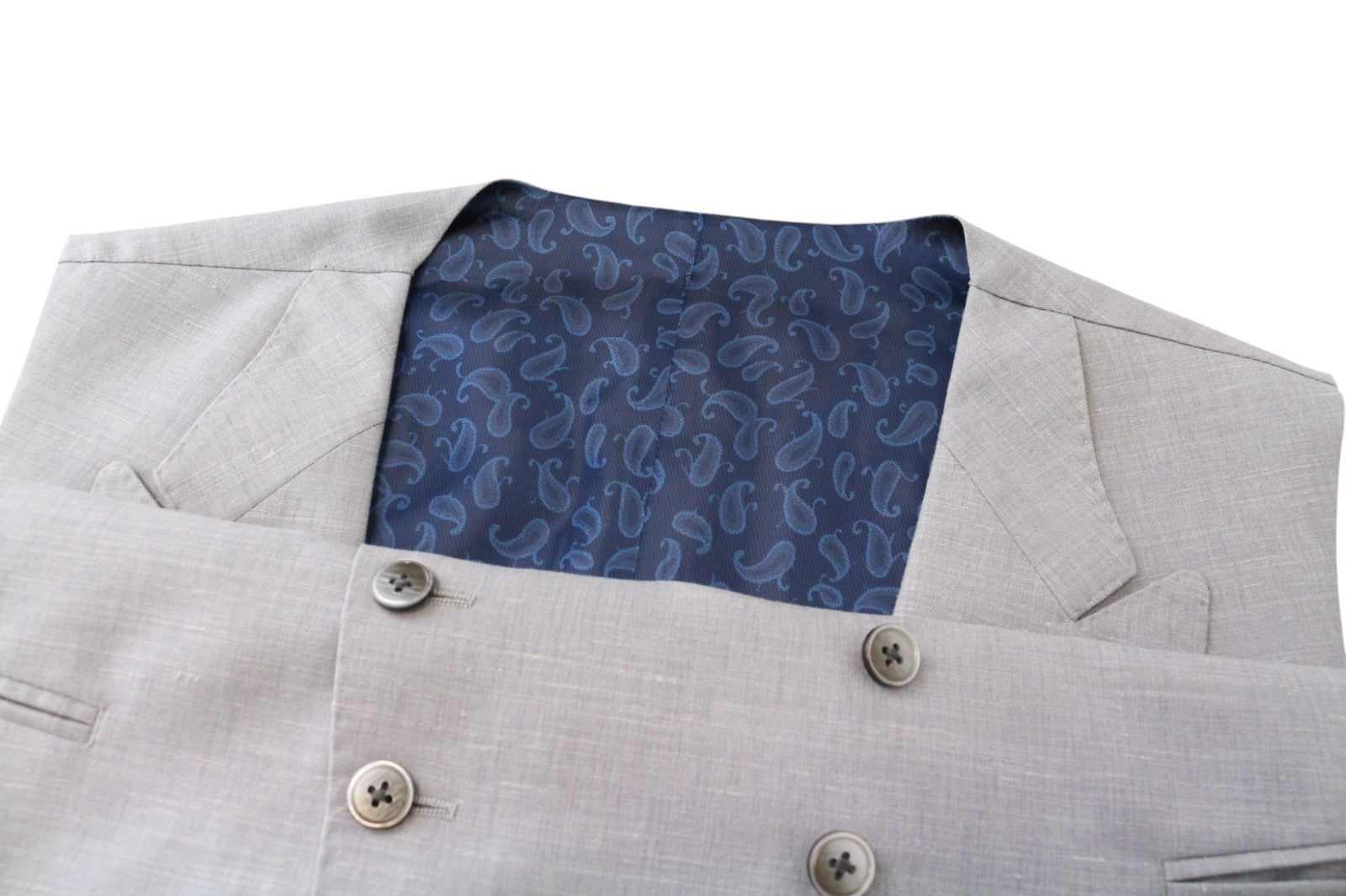 SUITSUPPLY Havana Jetted Men's Suit UK50R Grey Melange Slim 3pc Wool Silk Linen