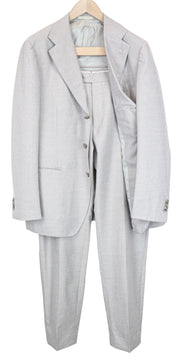 SUITSUPPLY Havana Jetted Men's Suit UK46R Grey Melange Wool Slim 2Pc Silk Linen