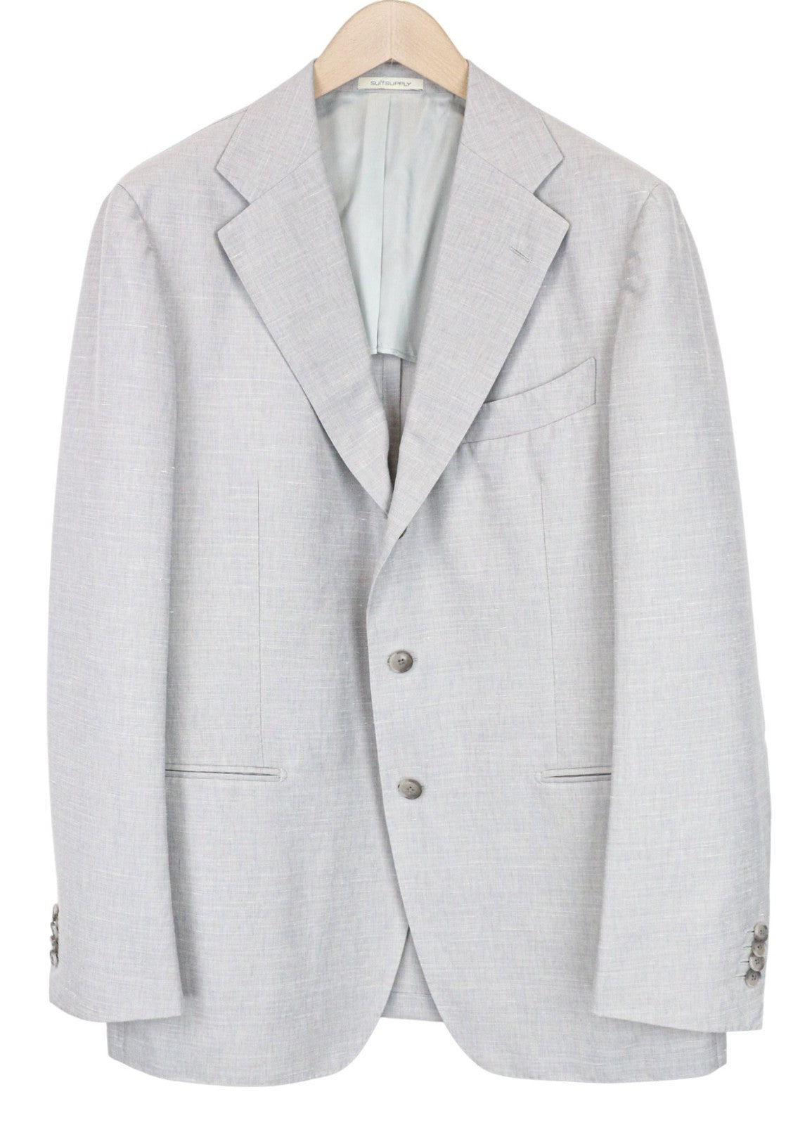 SUITSUPPLY Havana Jetted Men's Suit UK46R Grey Melange Wool Slim 2Pc Silk Linen