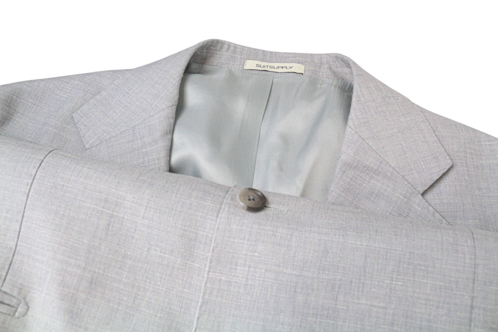 SUITSUPPLY Havana Jetted Men's Suit UK46R Grey Melange Wool Slim 2Pc Silk Linen